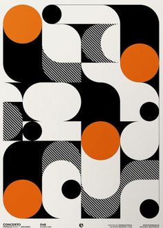 an orange and black poster with circles on it