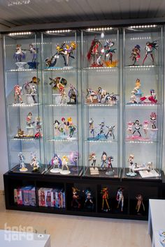 a display case filled with anime action figures