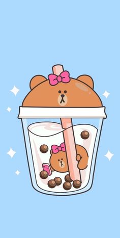 a cartoon bear in a cup with chocolate chips