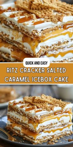 the recipe for this icebox cake has graham crackers and caramel icing