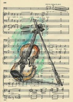 a drawing of a violin on sheet music