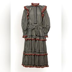 Originally $495 New With Tags Condition Details The Item Is New With The Original Tags Included. Details The Romy Dress Is Made From 100% Cotton Plaid, A Classic Lightweight Fabric In Checkered Black And Ivory. In A Blend Of Modern And Historically-Influenced Design Details, This Midi-Length Dress Has Long, Full Sleeves Capped With Shoulder Ruffles And A Tiered Skirt With Flounced Hemline. The Buttoned Bodice Can Be Worn Closed Or Opened Up For A More Relaxed Look. Features A Removable Belt In M Bohemian Fall Dresses For Workwear, Bohemian Style Fall Dresses For Workwear, Street Style Shop, Ulla Johnson Dress, Top Design Fashion, Multi Dress, London Street Style, Romper Dress, Full Sleeves