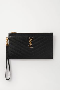 Instantly recognizable by its 'YSL' hardware, SAINT LAURENT's 'Monogramme' pouch is a timeless option for organizing your essentials - note the three cardholder slots, slip pocket and zipped compartment. Made in Italy from quilted textured-leather, it's suspended from a small wristlet strap, so you can carry it in-hand. Slip yours in a tote on busy days. Monogram Quilt, Small Wristlet, S Monogram, Saint Laurent Wallet, Small Pouches, Accessory Pouch, Canvas Shoulder Bag, Card Holder Leather, Leather Pouch