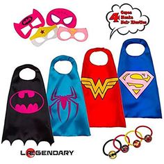 a bunch of different types of batman and supermangirl capes with their names on them