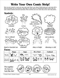 the writing worksheet for kids to learn how to write and draw comic characters