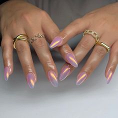 Unichrome Nails, Short Stiletto Nail Art, Cute Fall Nails, Short Stiletto, Pink Chrome Nails, Aurora Nails, Cute Simple Nails, Lavender Nails, Cute Nails For Fall