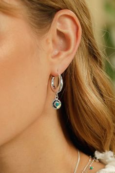 Unique hoop earrings featuring turquoise Magnesite, crafted in 925 Sterling Silver. Chunky Hoop Earrings, Silver Circle, Pretty Box, Star Decorations, Summer Gift, 925 Sterling Silver Earrings