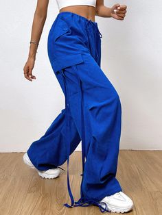 azul real Casual Collar  Tela Liso Jogger Embellished No-Elástico  Bottoms de Mujer Joggers With Pockets, Blue Pants Outfit, Royal Blue Outfits, Free Pants, Blue Cargo Pants, Plus Size Baddie Outfits, Women Bottoms, Easy Trendy Outfits, Women Pants