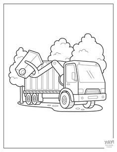 Side loader garbage truck uses arm to lift trash cans. Trash Truck Craft Preschool, Garbage Truck Drawing, Bratz Coloring, Truck Crafts, Trash Truck, Rubbish Truck, Community Helpers Preschool, Kindergarten Coloring Pages