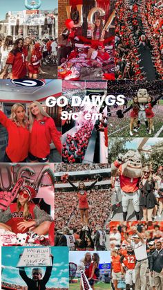 the collage shows many different pictures and people in red shirts, white shorts and black shoes