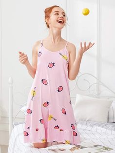 Lingerie Styles, Dress Lingerie, Women Sleepwear, Silk Sleepwear, Eye Cover, Women's Nightgowns, Strawberry Print, Necklines For Dresses, Nightgowns