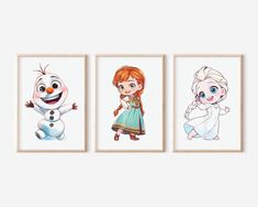 three frozen princesses are hanging on the wall