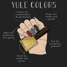 a woman's hand holding a bottle with nail polish on it and the words yule colors written below