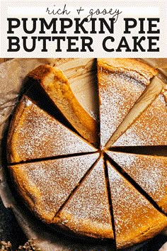 a pumpkin pie is cut into slices and placed on top of a piece of parchment paper