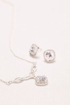 FOR THE TRADITIONAL BRIDE: Pave Drop Pendant Necklace and Earring Set from David's Bridal (Paste this link to take our Wedding Style Quiz for a chance to win Platinum and Diamond earrings! bit.ly/2elCnhQ) Drop Pendant Necklace, Necklace And Earring Set