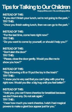 a blue poster with the words tips for talking to our children