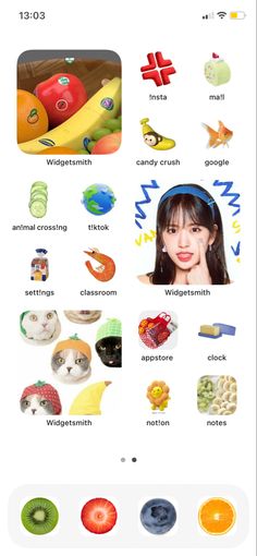 an iphone screen showing the different fruits and vegetables in each language, with pictures on it