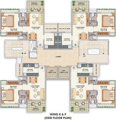 the floor plan for an apartment with four bedroom and two bathroom areas, including one living room