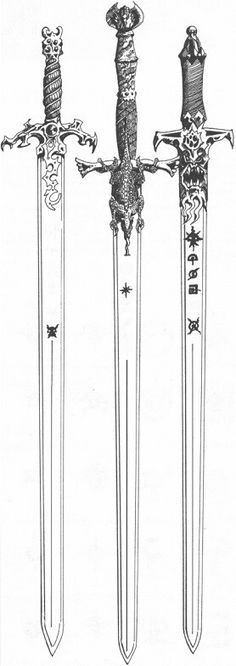 three different types of swords are shown in this drawing from the early 20th century,