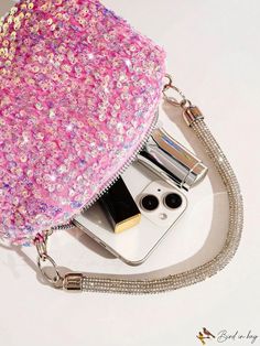 BirdinBag - Glamorous Sequin Mini Square Bag Trendy Mobile Phone Bag For Parties, Trendy Party Satchel Bag, Trendy Handheld Party Bags, Party Crossbody Shoulder Bag With Large Capacity, Party Shoulder Satchel With Mobile Phone Bag, Pink Handheld Shoulder Bag With Zipper, Pink Handheld Shoulder Bag With Zipper Closure, Top Handle Mobile Phone Bag For Party, Top Handle Bag With Large Capacity For Party