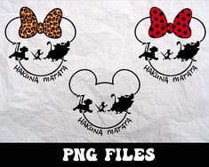 two mickey mouse heads with the words pig flies on them, and one minnie mouse head