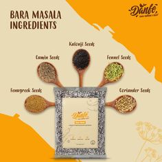 the ingredients for bara masala include seeds, kaffini seeds, fennel seeds, and corian seeds