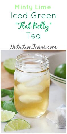 mint lime iced green tea in a mason jar