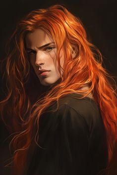 a painting of a woman with long red hair