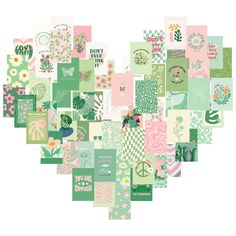 a heart shape made up of many different types of flowers and plants in pastel colors