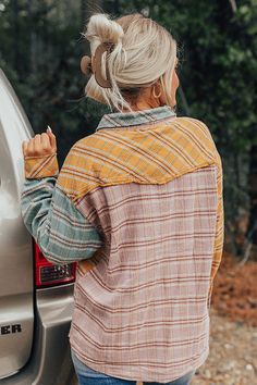 - Stroll through the pumpkin patch in this trendy button-up! - Unlined material with panels of different blue, yellow, and purple hued plaid prints - A collared neckline - A buttoned front - Frayed seam accents - A functional chest pocket - A relaxed silhouette that ends in a subtly rounded hemline Mountain Overlook, Yellow And Purple, Purple Hues, Women Clothing Boutique, Pumpkin Patch, Online Womens Clothing, High Waist Jeans, Boutique Clothing, Chest Pocket