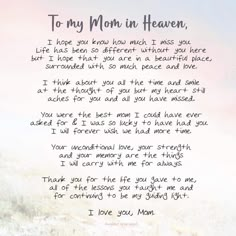 a poem written to mom in heaven