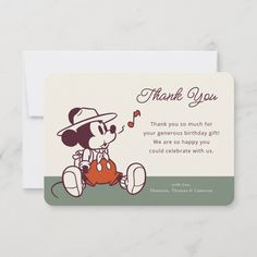 a thank card with a cartoon character sitting on the ground and holding a baseball bat