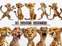 the animated cheetah character has different expressions and poses to make it look like they are