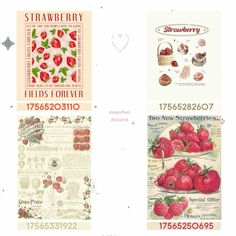 four different types of strawberrys are on the same sheet, and each one has an image of strawberries