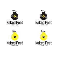 three logos for naked feet records, one with an ear and the other with a record