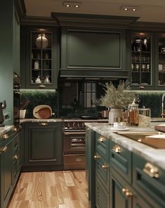 Victorian kitchen details making a big impact with small touches Kitchen Pop, Dark Green Kitchen, Victorian Home Interior, Blue Kitchen Cabinets