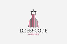 dress code logo design on white background with red and black lines in the shape of a woman's dress