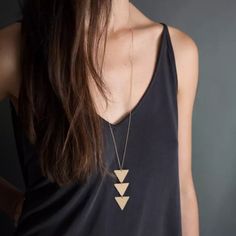 Triple Triangle Long Chain Gold Plated Necklace Chain Has A Lobster Claw Hook Clasp Closure Measures 28” + 2.75” Loop Extender Brand New! Simple Long Necklace, Brass Pendant Necklace, Boho Mode, Charm Choker Necklace, Womens Chokers, Triangle Necklace, Diamond Necklaces, Boho Style Jewelry, Triangle Pendant