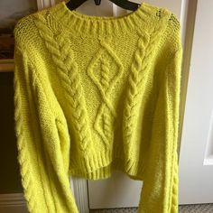 Brand New, Never Worn, Chartreuse Colored Sweater! Perfect For Every Day With Jeans Or To Dress Up With A Skirt! Nothing Wrong With It, Just Does Not Fit Me Anymore! Yellow Cable Knit Top For Fall, Fall Yellow Cable Knit Top, Casual Yellow Cable Knit Sweater, Yellow Long Sleeve Cable Knit Top, Color Palette Clothes, Chartreuse Color Palette, Chartreuse Color, Sweater Brands, So Adorable