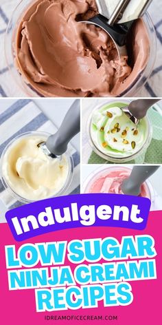 the ingredients for low sugar ninja cream are shown in this collage with text overlay