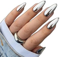 Acrylic Nails Chrome, Chrome Nail Colors, Blue Chrome Nails, Silver Nail Polish, Chrome Nail Art, Chrome Nails Designs, Mirror Nails, Silver Nail, Chrome Nail