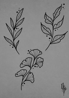 three flowers with leaves on them are drawn in black and white ink, each one has an individual's own name