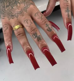 Red Square Nails, Blood Red Nails, Long Red Nails, Shape Nails, Red Acrylic Nails, Really Cute Nails