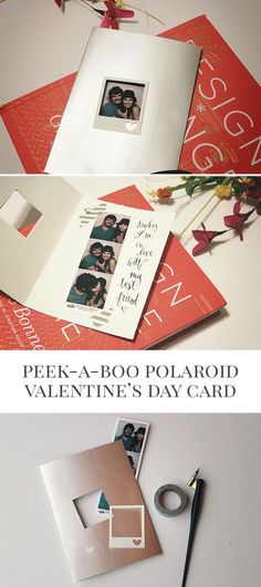 two different pictures with the words peek - a - boo polaroid valentine's day card