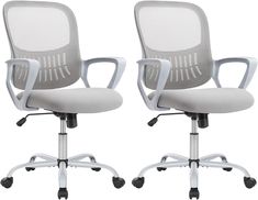 two office chairs sitting side by side with wheels on each one and the other armrests