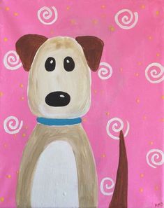 a painting of a dog on a pink background