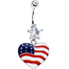 an american flag heart belly ring with stars on it