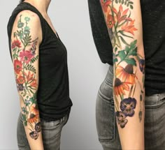 two women with colorful tattoos on their arms