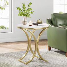 Tribesigns End Table, Round Sofa Side Coffee Table with Gold Metal Frame Tribesigns White Accent Table, Gold End Table, Bedside Table Round, Simple Side Tables, Marble Top Side Table, Round End Tables, Gold Side Table, Round Coffee Table Modern, Small End Tables