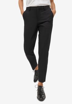 Slim, ankle-length pants designed as suit separates. Flat front tab waistband and zip fly. Side besom pockets, back pocket. Approx. 27", inseam hits at the Thermal Sweater, Big Shirt, Womens Scrubs, Sweater Collection, Sweater Tank Top, Swimsuits For All, Ankle Length Pants, Pants Design, Suit Separates